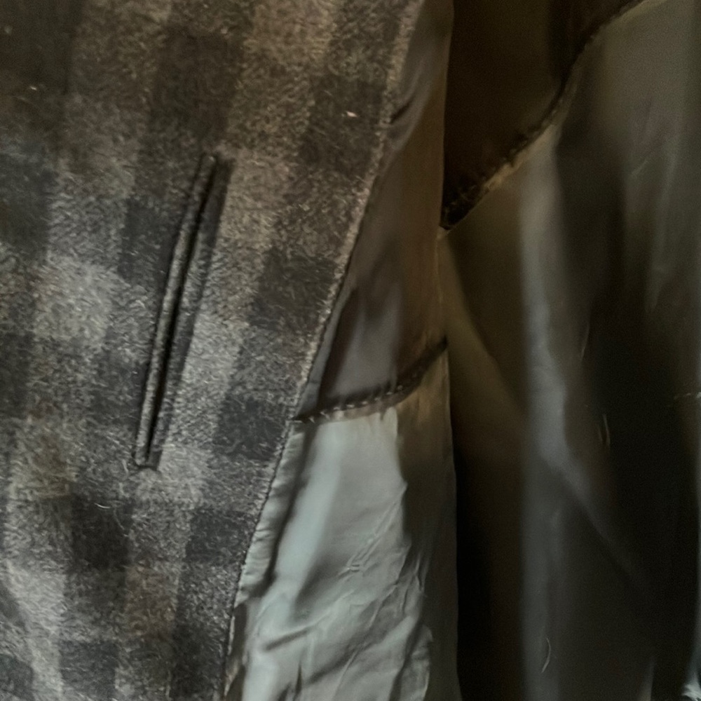 Calvin Klein Black and Gray Plaid Pea Coat - Picture 7 of 8